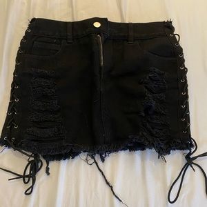 Black denim skirt